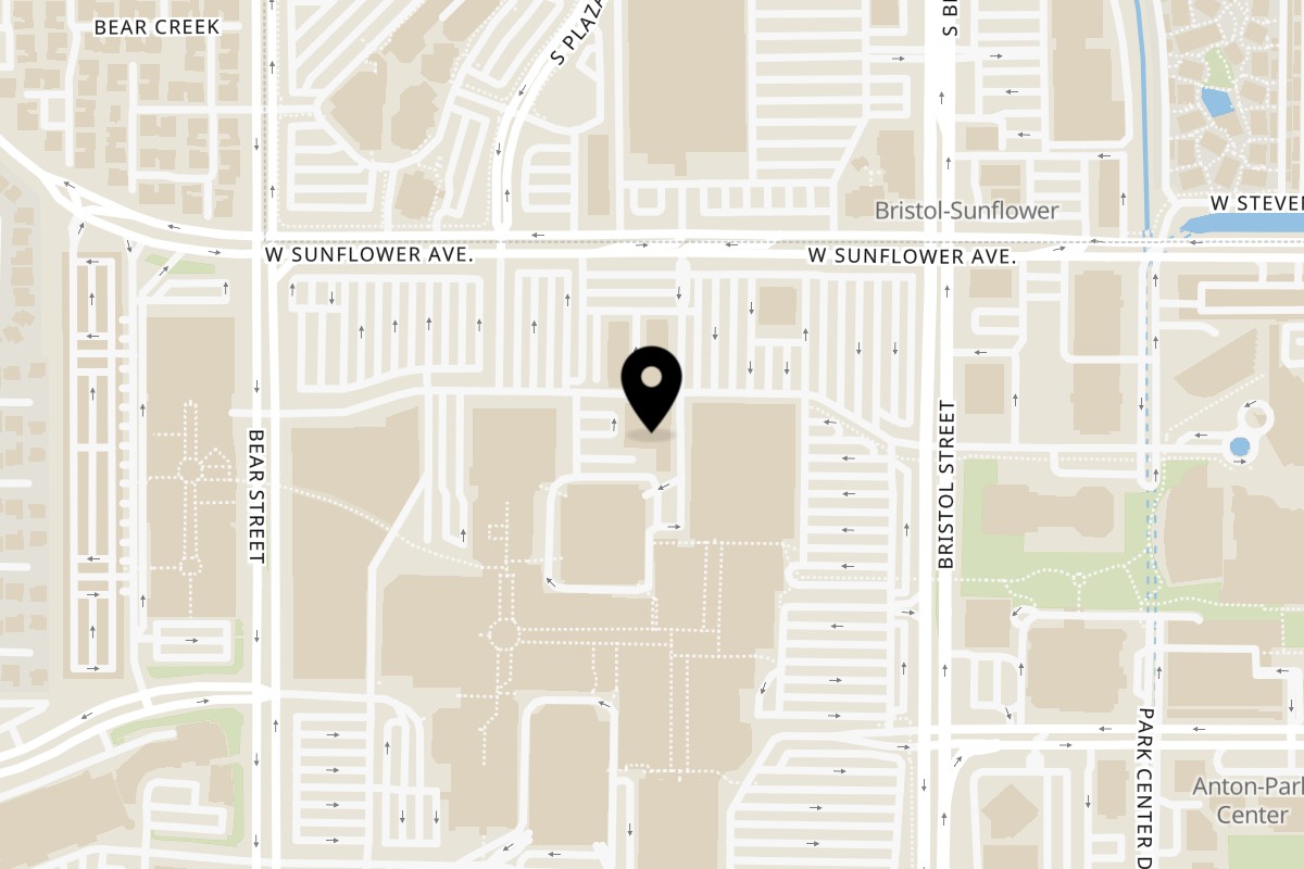 Map showing the location of AnQi Bistro on 3333 Bristol St in Costa Mesa